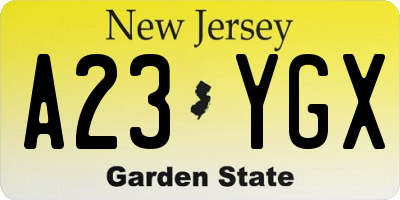 NJ license plate A23YGX