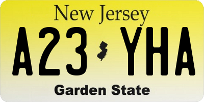 NJ license plate A23YHA