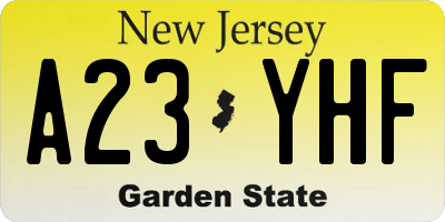 NJ license plate A23YHF