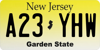 NJ license plate A23YHW