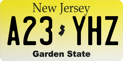 NJ license plate A23YHZ