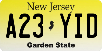 NJ license plate A23YID