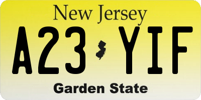 NJ license plate A23YIF