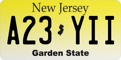NJ license plate A23YII