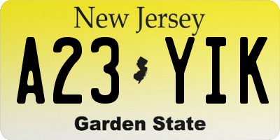 NJ license plate A23YIK