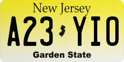 NJ license plate A23YIO