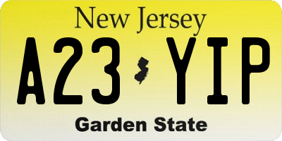 NJ license plate A23YIP