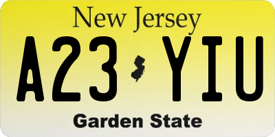 NJ license plate A23YIU