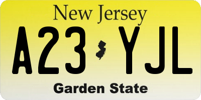 NJ license plate A23YJL