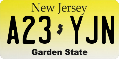 NJ license plate A23YJN