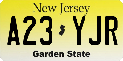 NJ license plate A23YJR