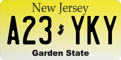 NJ license plate A23YKY