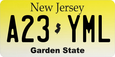 NJ license plate A23YML