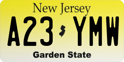NJ license plate A23YMW