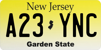 NJ license plate A23YNC