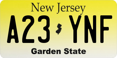NJ license plate A23YNF