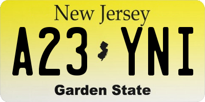 NJ license plate A23YNI