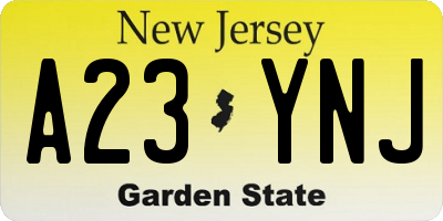 NJ license plate A23YNJ