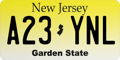 NJ license plate A23YNL