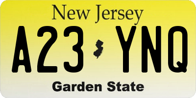 NJ license plate A23YNQ
