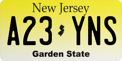 NJ license plate A23YNS