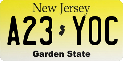 NJ license plate A23YOC