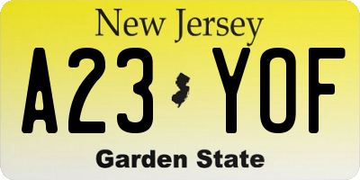 NJ license plate A23YOF