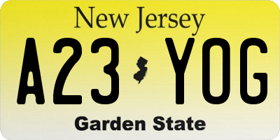 NJ license plate A23YOG
