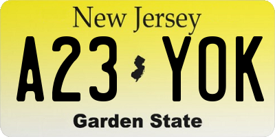 NJ license plate A23YOK