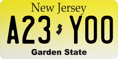 NJ license plate A23YOO