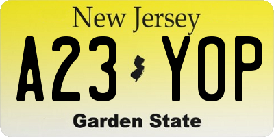 NJ license plate A23YOP