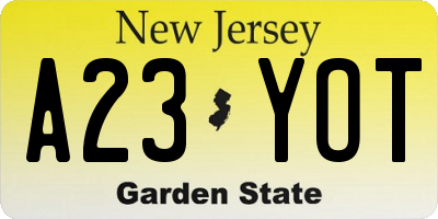 NJ license plate A23YOT