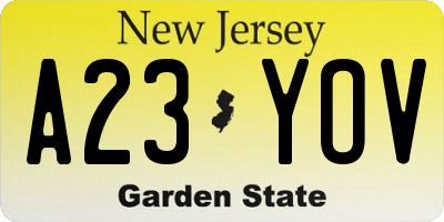 NJ license plate A23YOV