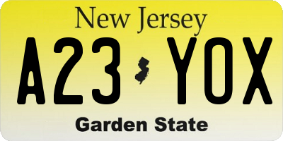 NJ license plate A23YOX