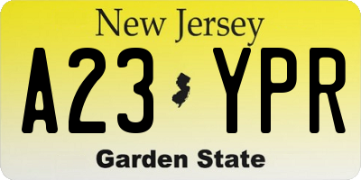 NJ license plate A23YPR