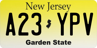NJ license plate A23YPV