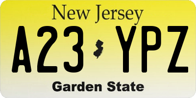 NJ license plate A23YPZ