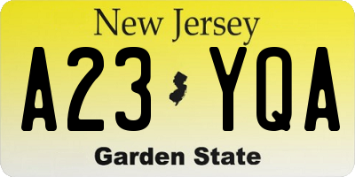 NJ license plate A23YQA