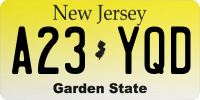 NJ license plate A23YQD