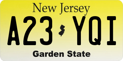 NJ license plate A23YQI