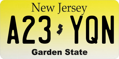 NJ license plate A23YQN