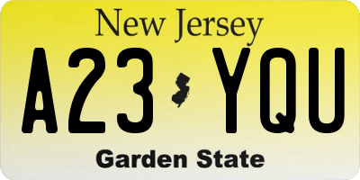 NJ license plate A23YQU