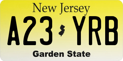 NJ license plate A23YRB