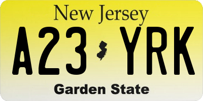 NJ license plate A23YRK