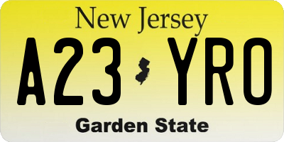 NJ license plate A23YRO