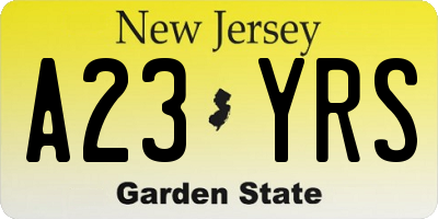 NJ license plate A23YRS