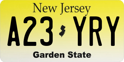 NJ license plate A23YRY