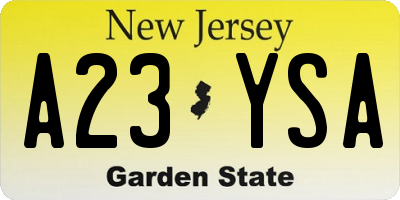 NJ license plate A23YSA
