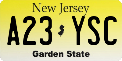 NJ license plate A23YSC