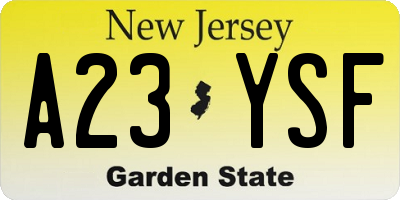 NJ license plate A23YSF